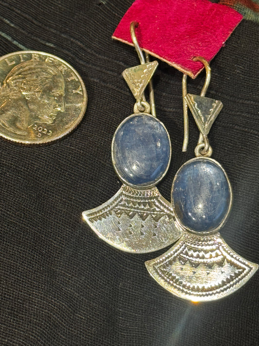 KYANITE ENGRAVED SILVER EARRINGS