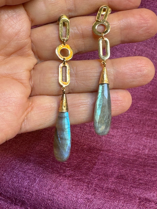 GEO LINK LABRADORITE DROP EARRINGS