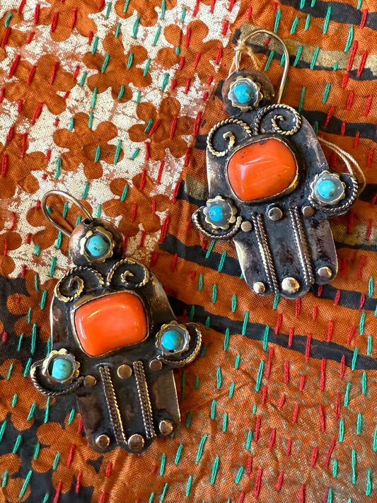DOUBLE-SIDED GEMSTONE HAMSA EARRINGS