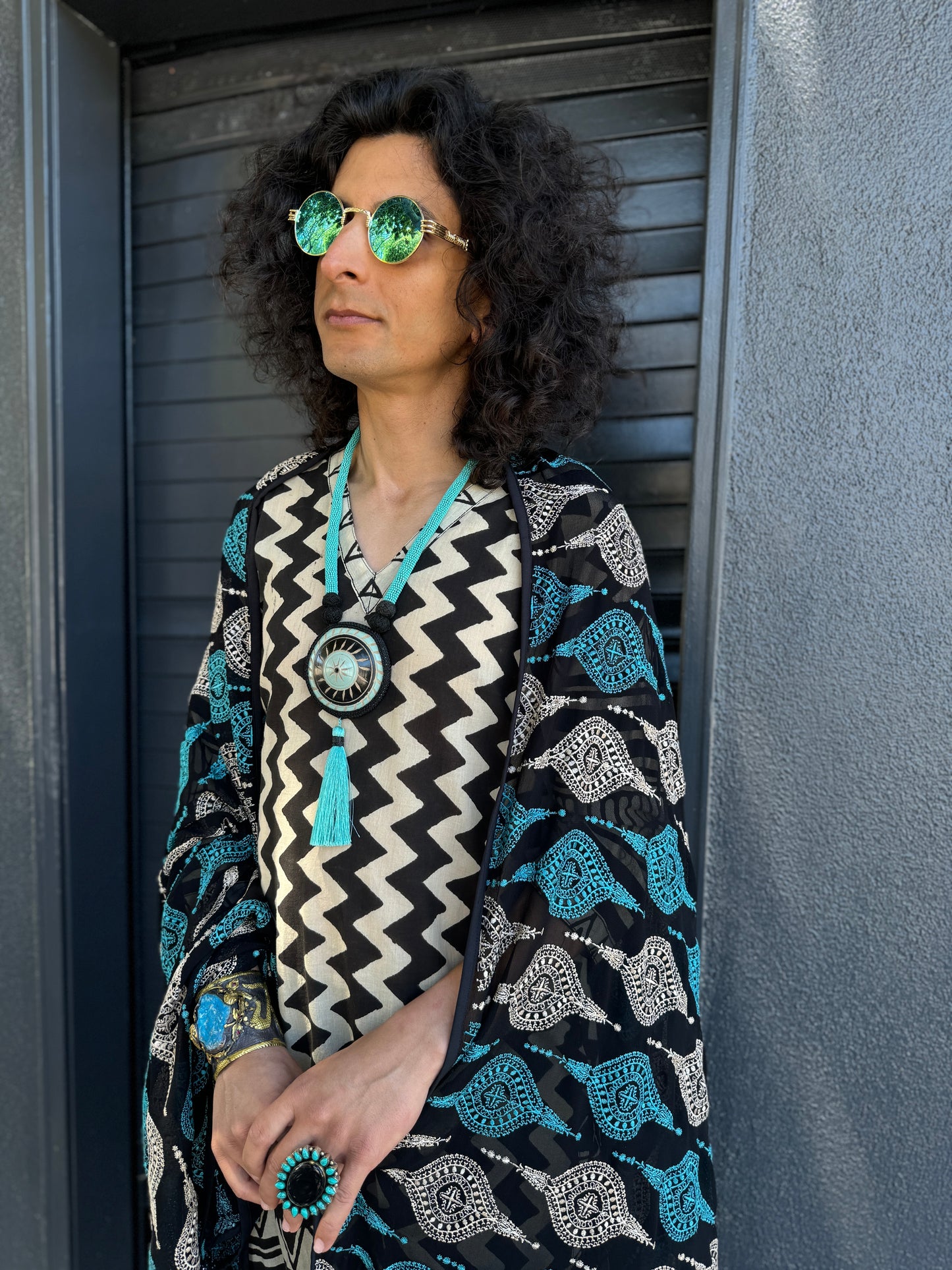 PERSIAN TURQUOISE ARABESQUE TASSEL SHAWL