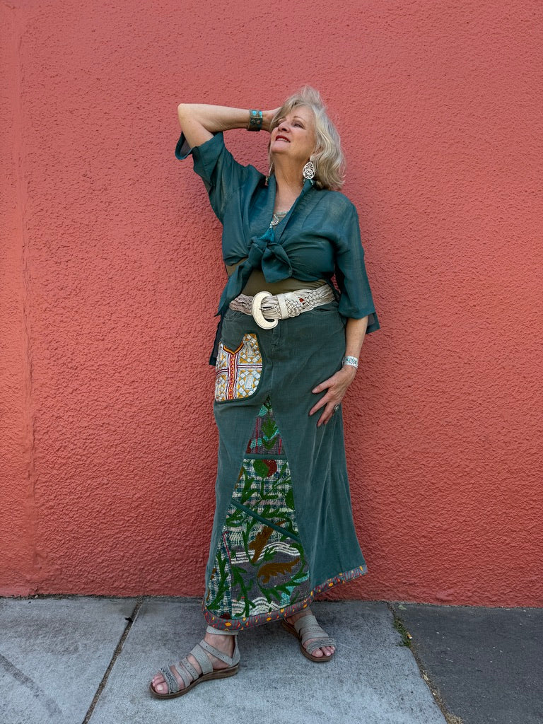 MISS GREEN JEANS CORDUROY TRIBAL A-LINE SKIRT