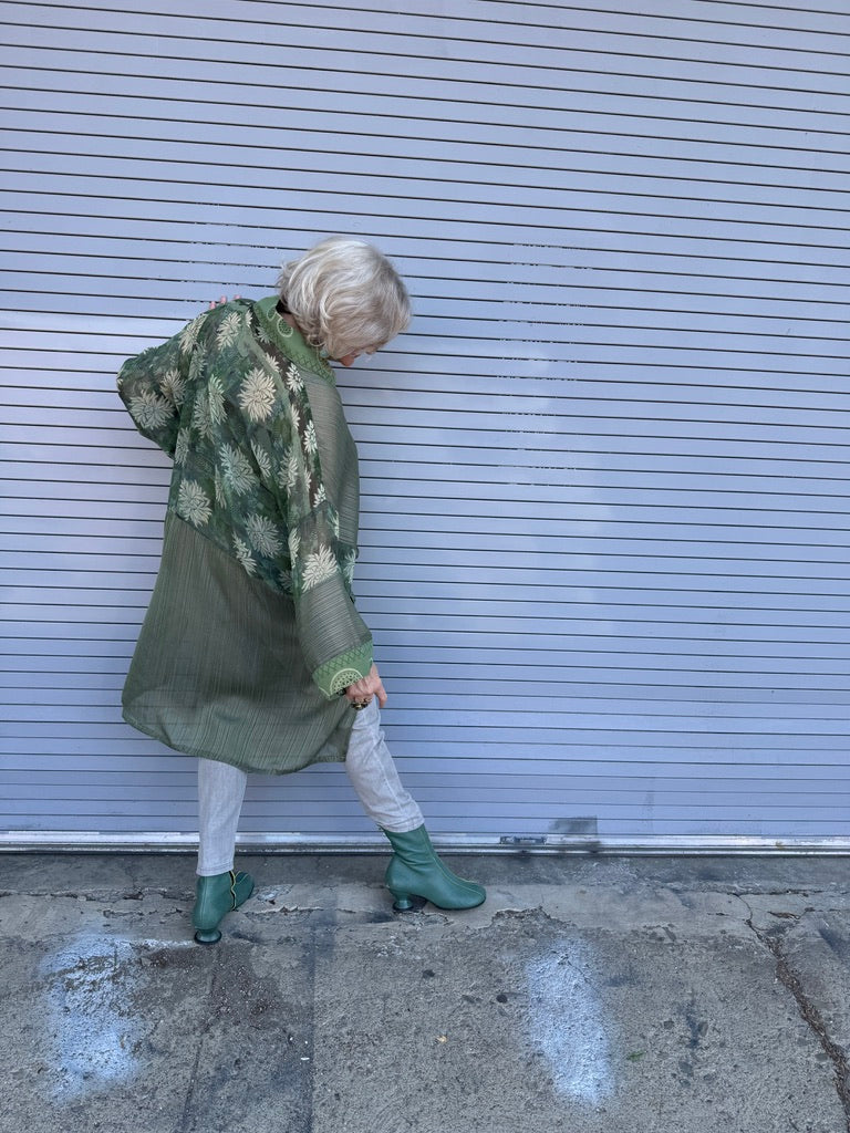 A SWEEP OF SAGE LONG RUBY KIMONO