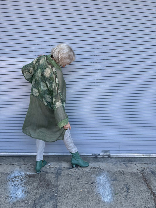 A SWEEP OF SAGE LONG RUBY KIMONO