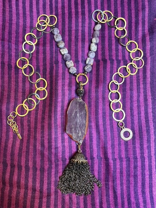 MIXED METAL AMETHYST PENDANT NECKLACE