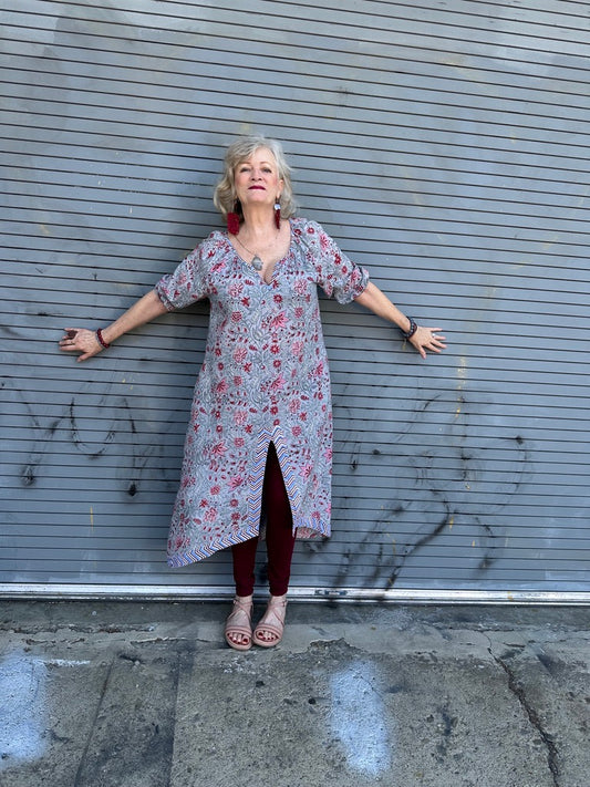 GREY BLUE FLORAL TUSCAN TUNIC