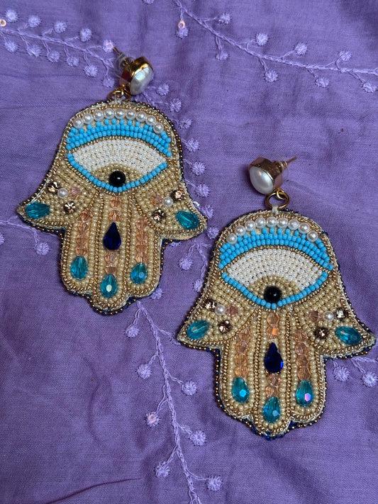 BEADED HAMSA EARRINGS