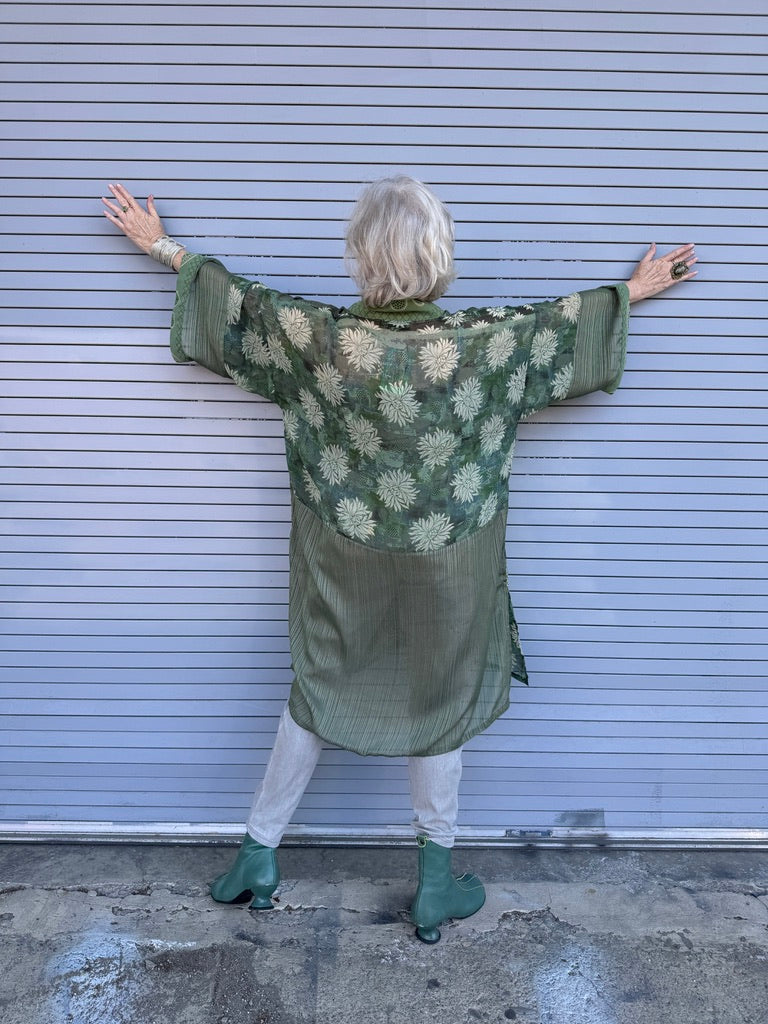 A SWEEP OF SAGE LONG RUBY KIMONO