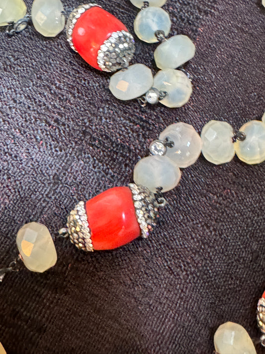 CHALCEDONY & CORAL BLING STRAND
