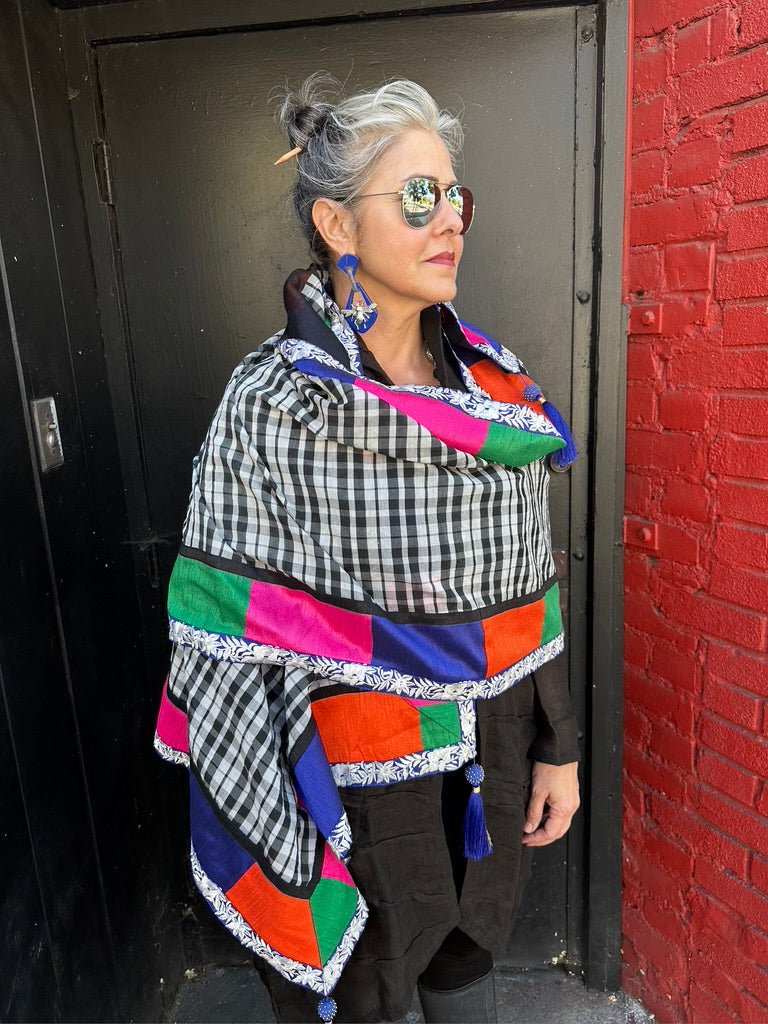 PATCHWORK & PLAID SHAWL