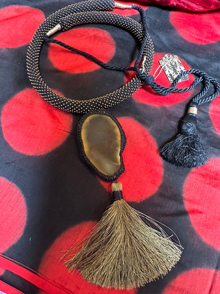 BEYOND BLACK AGATE & CROCHET NECKLACE