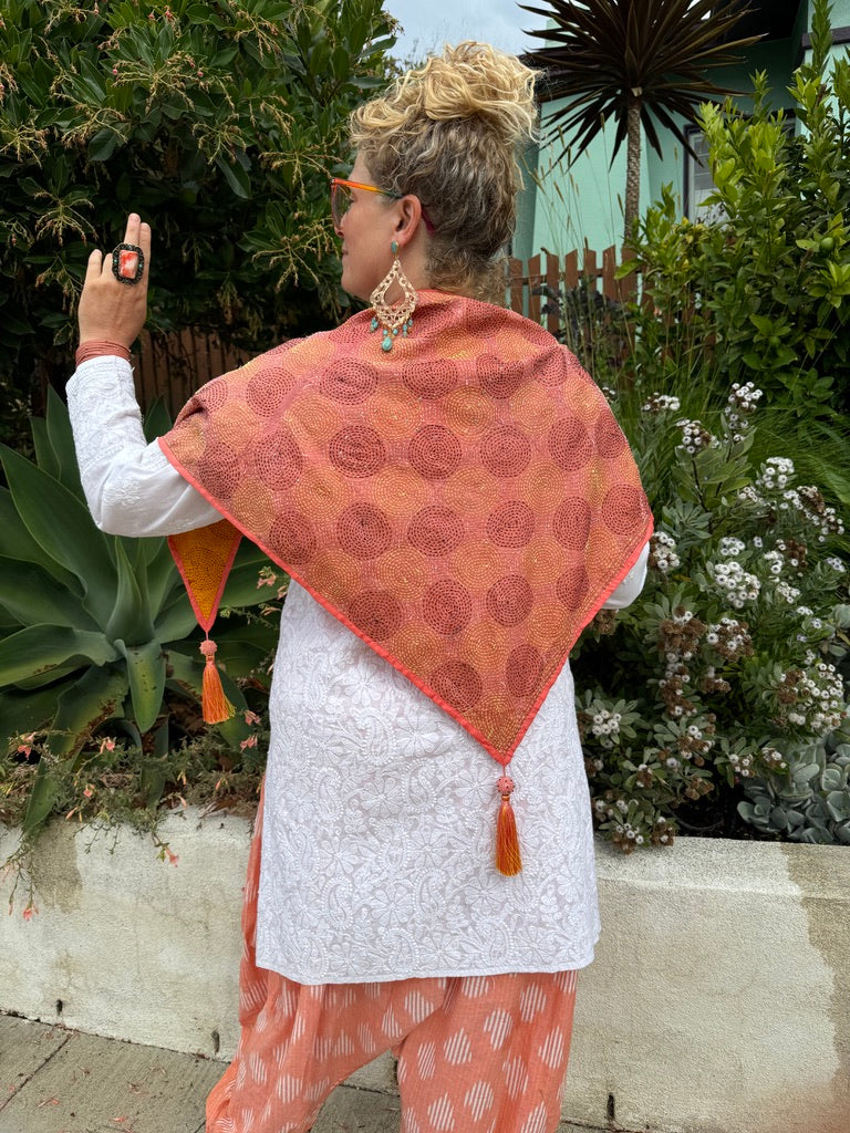 SILK KANTHA TRIANGLE TASSEL SCARVES