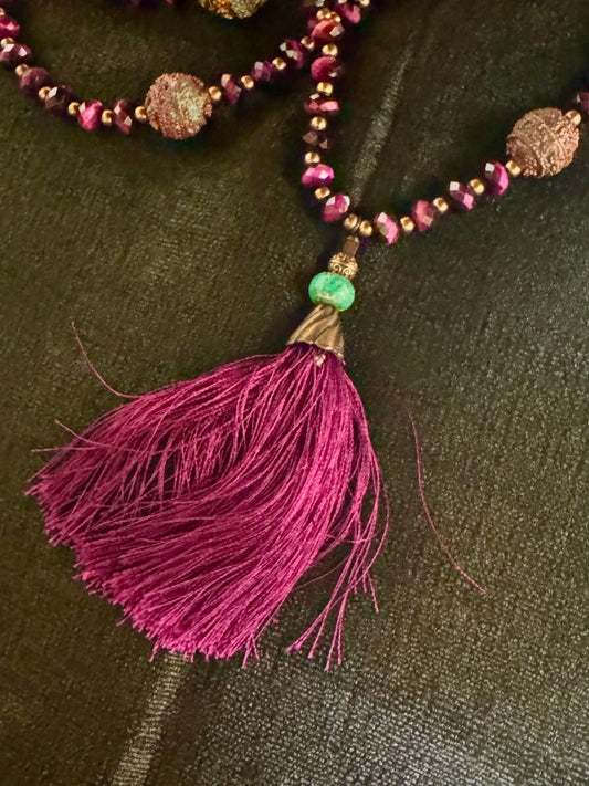 PINK TIGERS EYE TASSEL NECKLACE