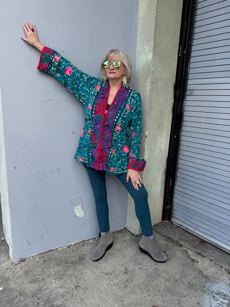 TEAL FOR REAL FLORAL SWING JACKET