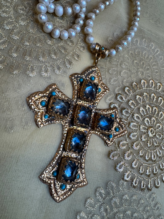 BLING CROSS PEARL NECKLACES