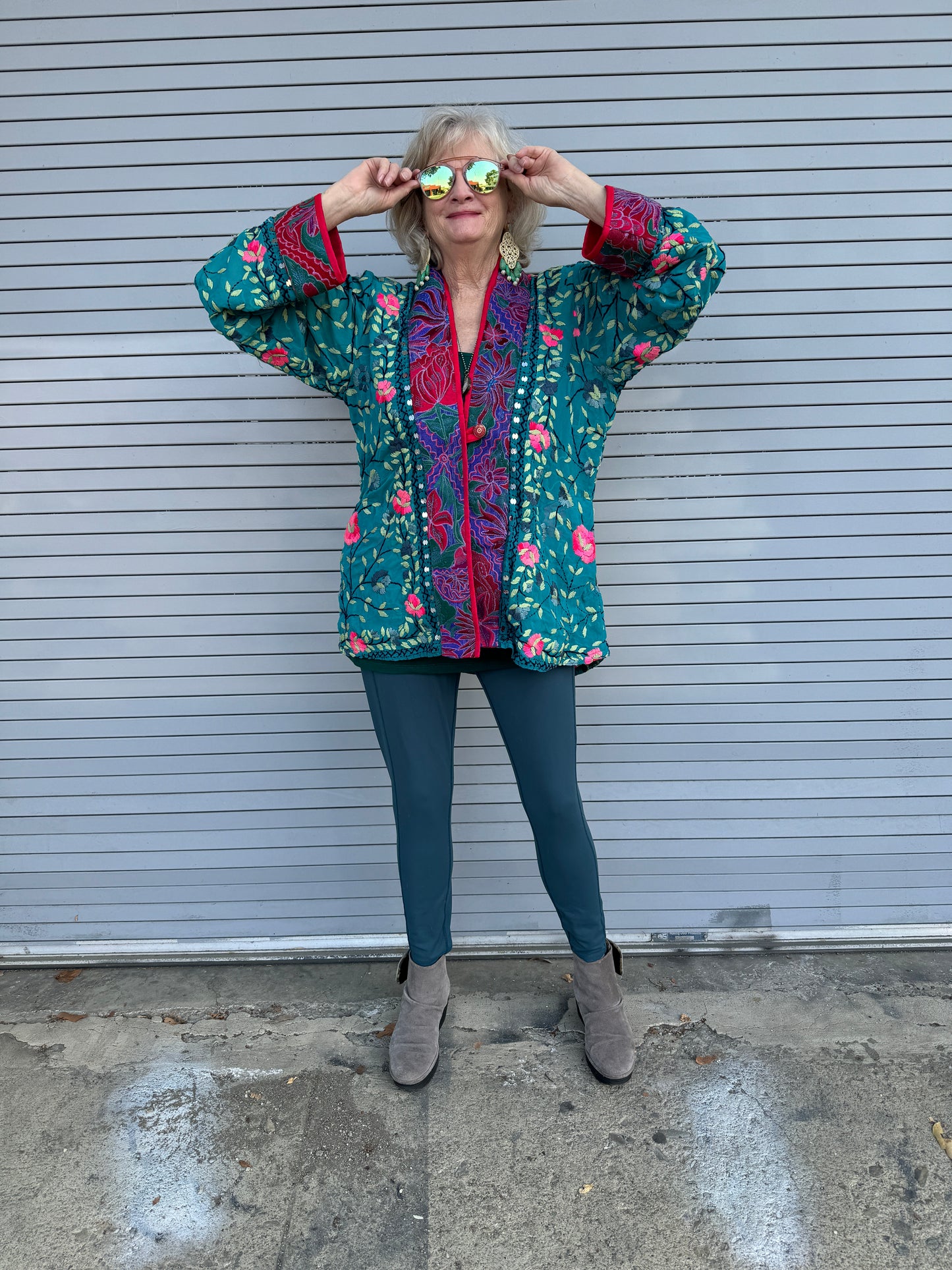 TEAL FOR REAL FLORAL SWING JACKET