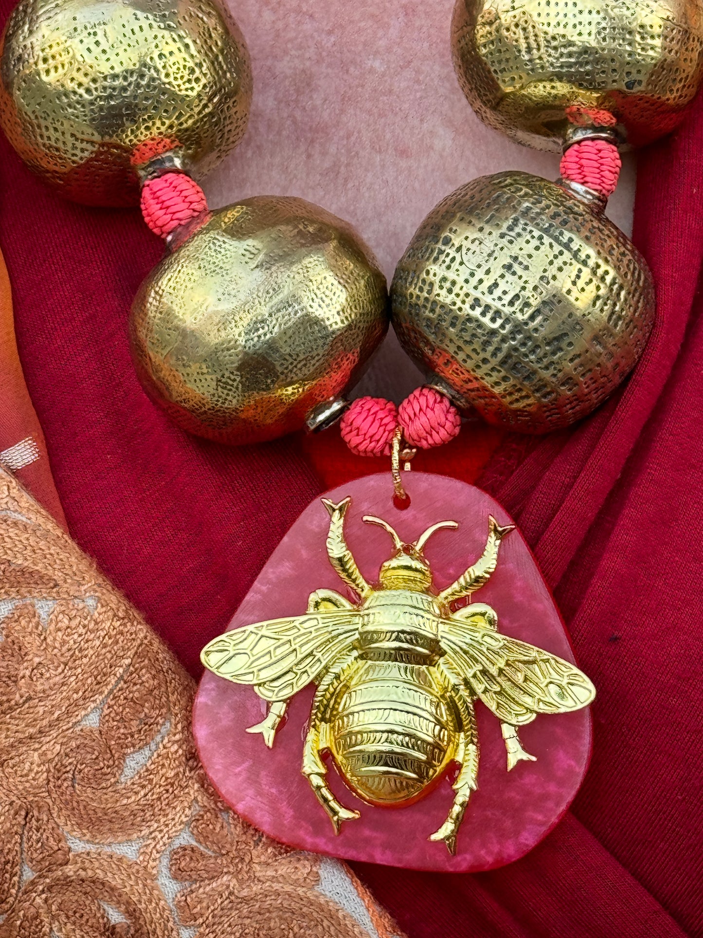 HONEY BEE HORSE HAIR JUMBO BRASS BAUBLE NECKPIECE