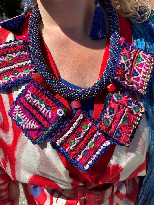 BEADED TRIBAL PATCH COLLAR NECKPIECE