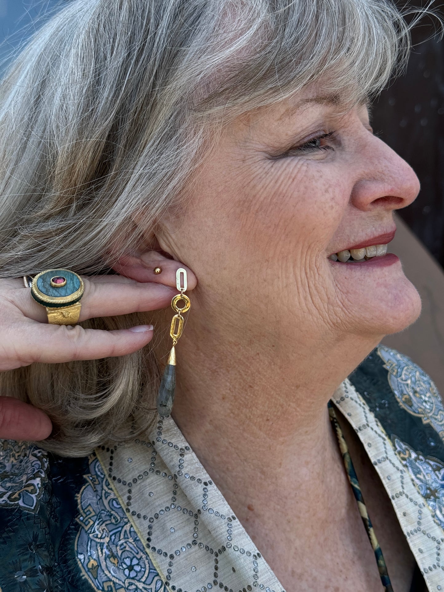 GEO LINK LABRADORITE DROP EARRINGS