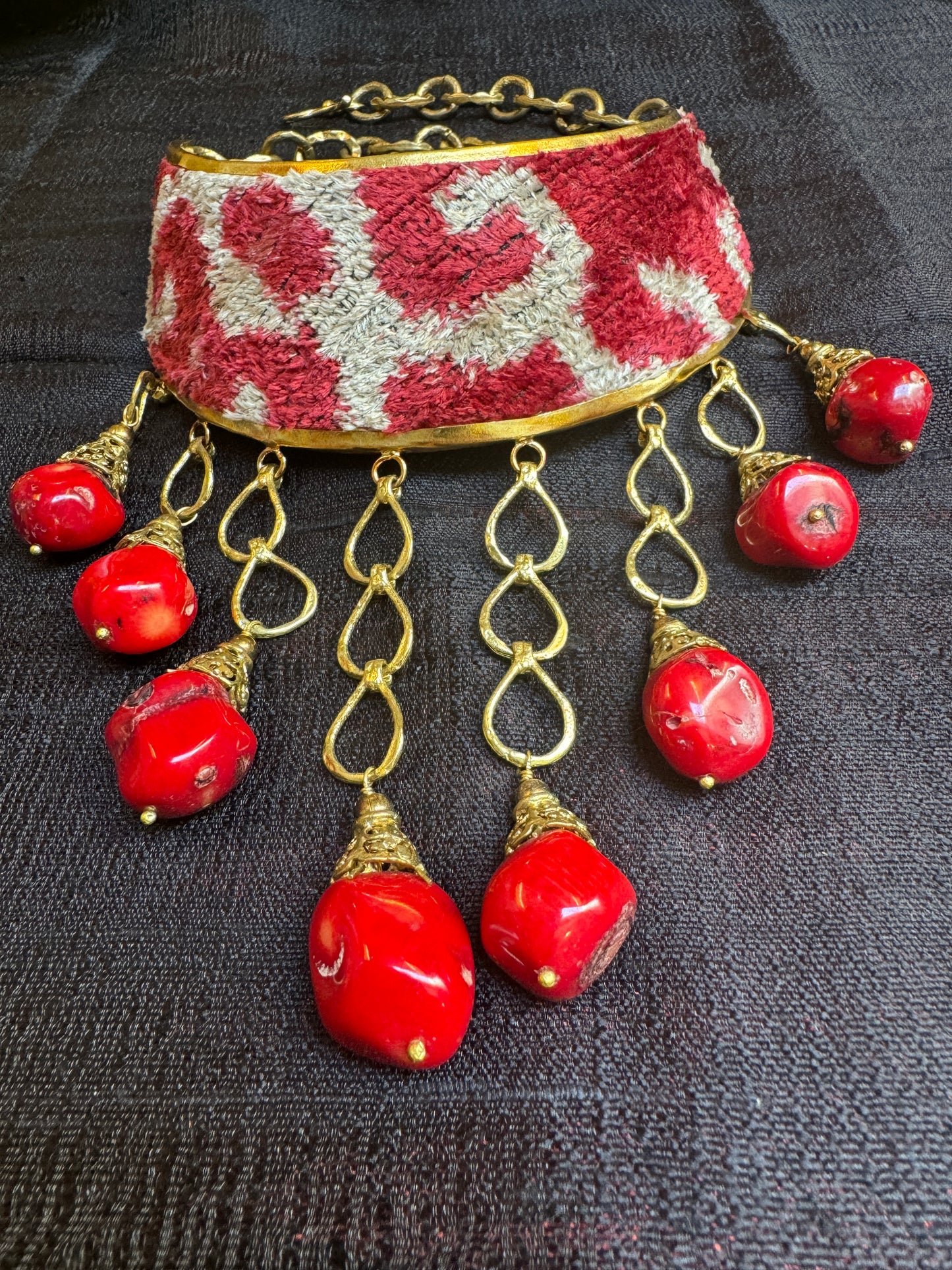 SILK IKAT CORAL NECKPIECE