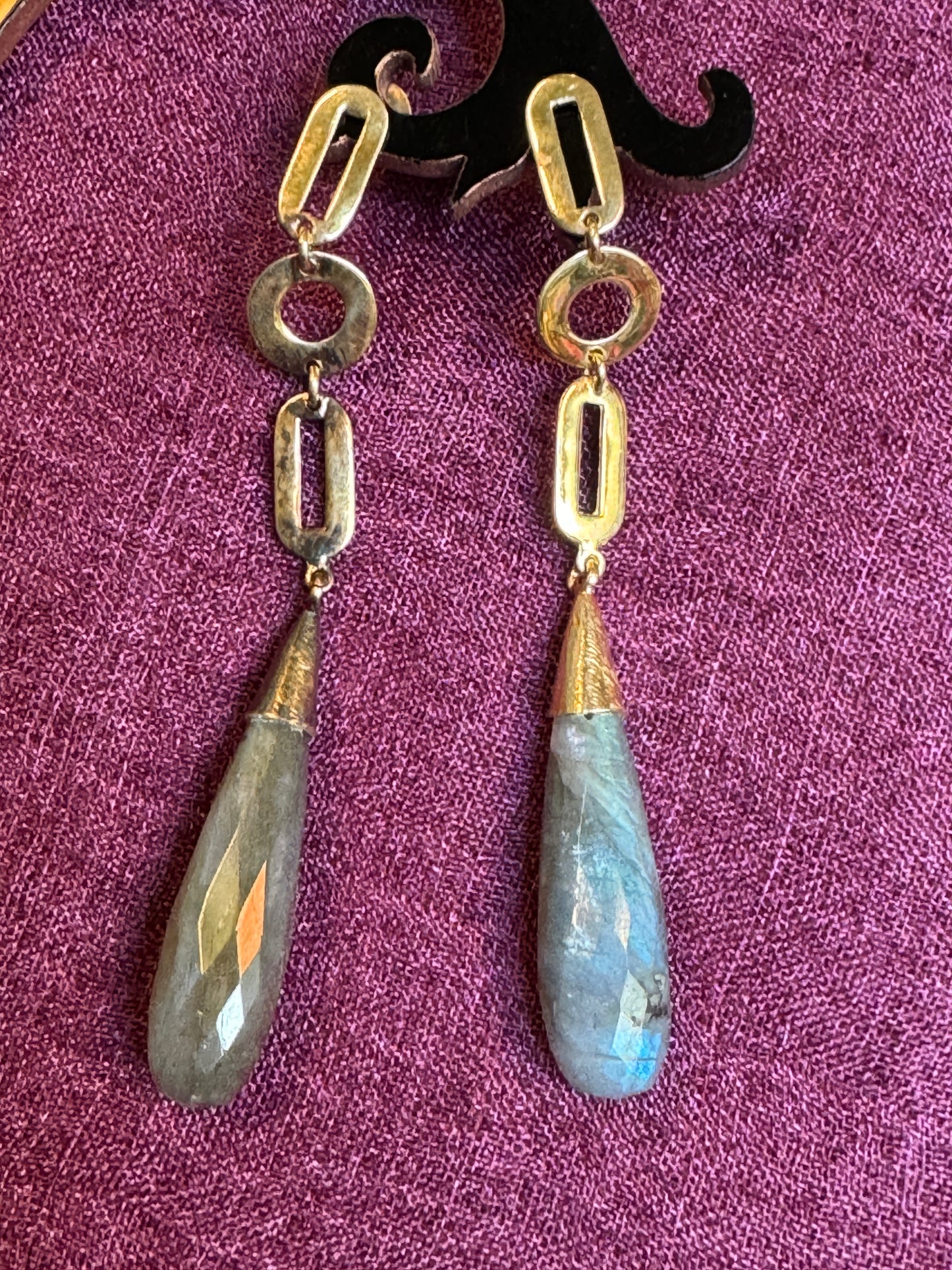 GEO LINK LABRADORITE DROP EARRINGS