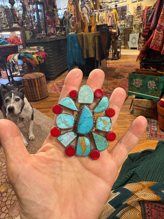 TURQUOISE AND CORAL ADJUSTABLE MEGA RING