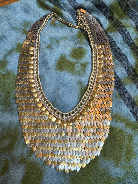 RBG INTRICATE METAL FISH SCALE YOKE BIB NECKLACE