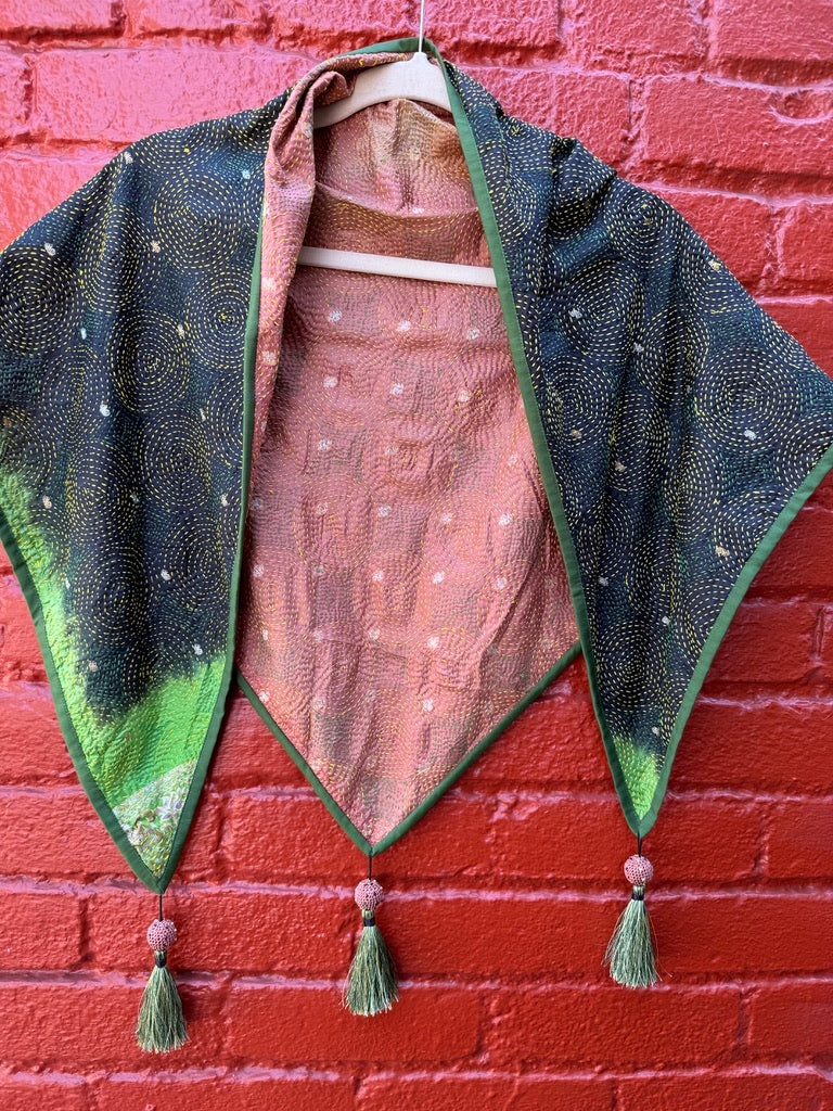 SILK KANTHA TRIANGLE TASSEL SCARVES