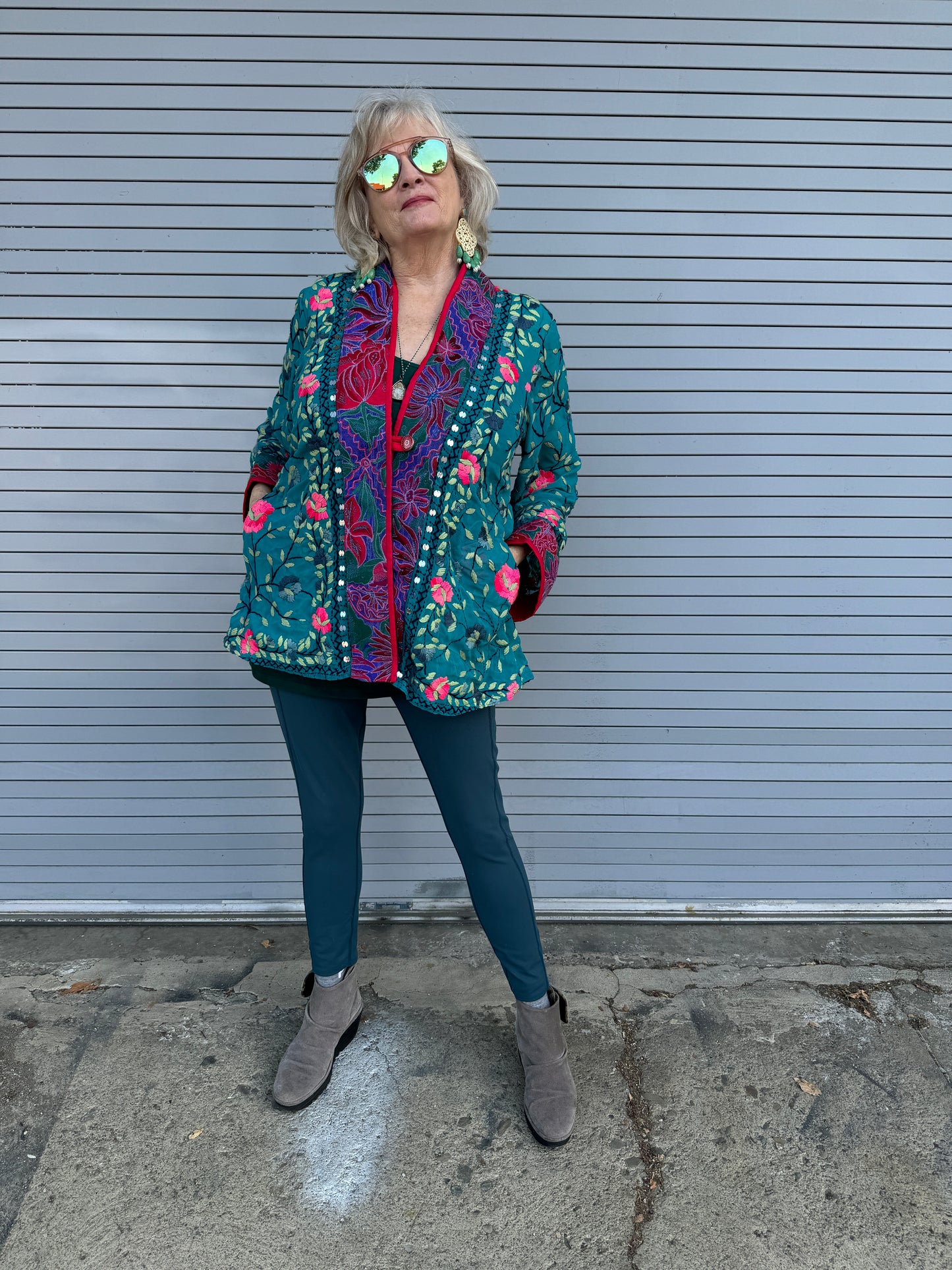 TEAL FOR REAL FLORAL SWING JACKET