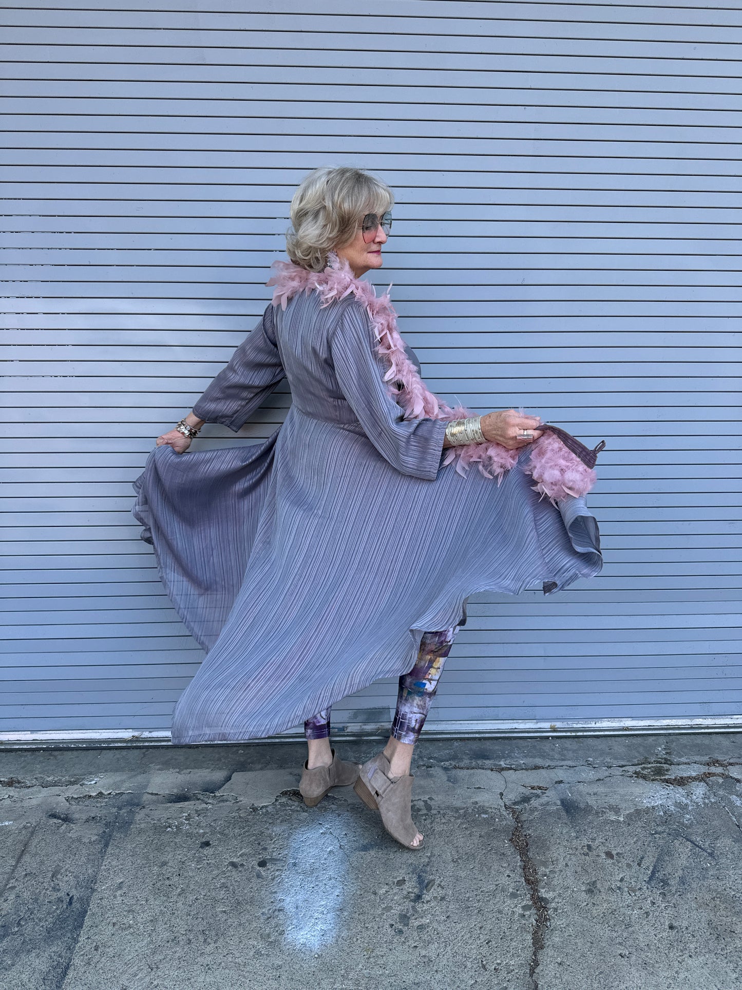 AZEEZA DOVE GREY COPPER COAT DRESS