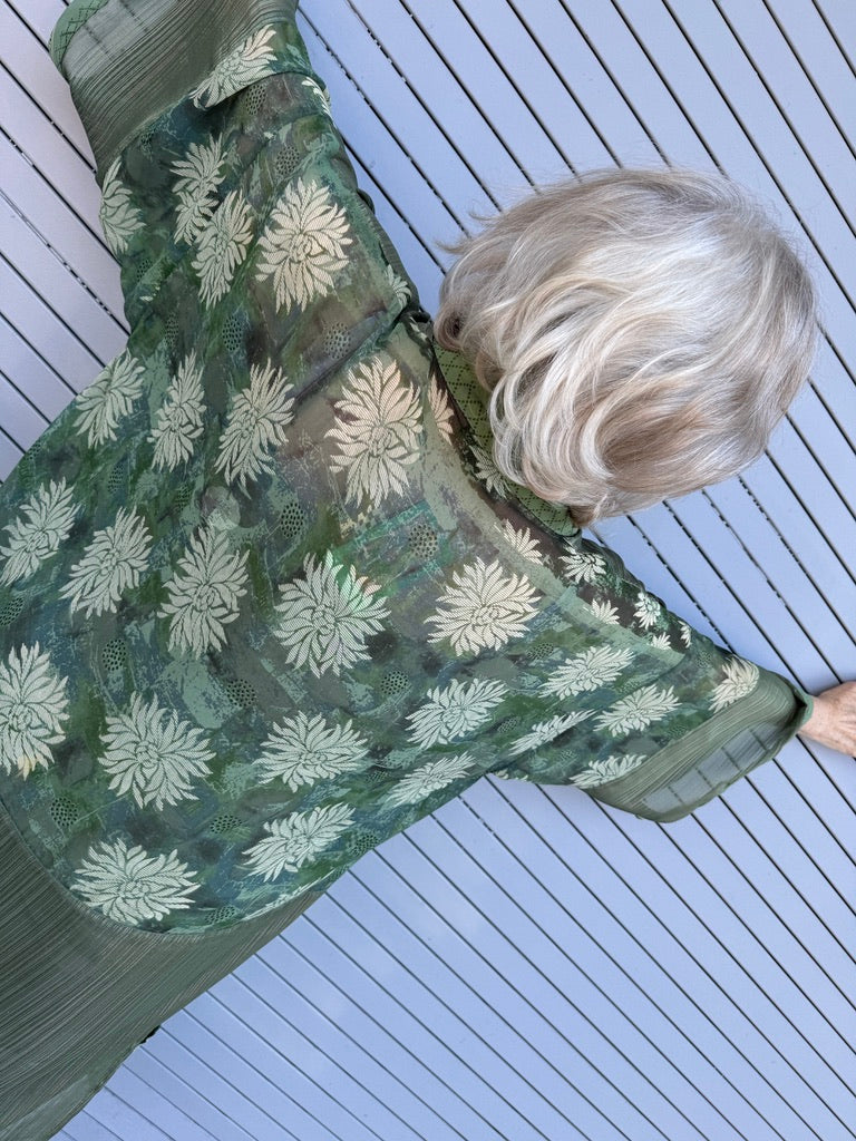 A SWEEP OF SAGE LONG RUBY KIMONO