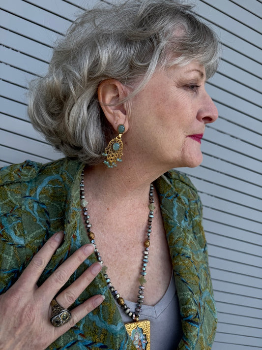 GEMSTONE HAMSA EARRINGS