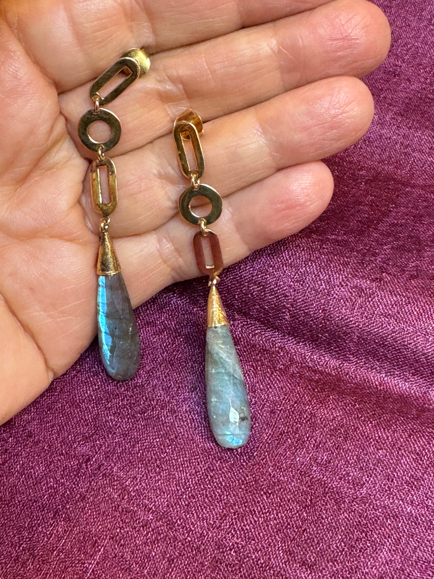 GEO LINK LABRADORITE DROP EARRINGS