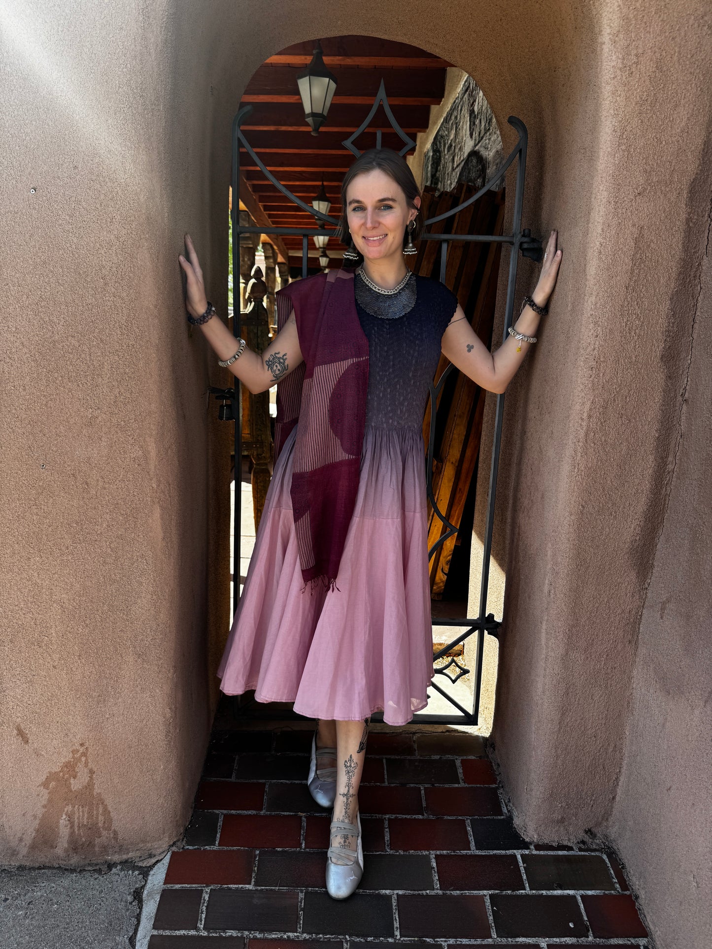OMBRE SMOKE TO PINK SMOCKED DRESS