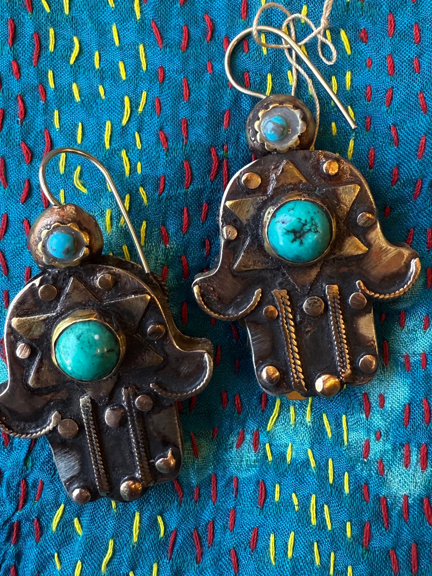 DOUBLE-SIDED GEMSTONE HAMSA EARRINGS