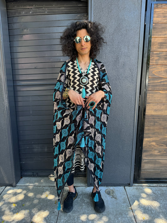 PERSIAN TURQUOISE ARABESQUE TASSEL SHAWL