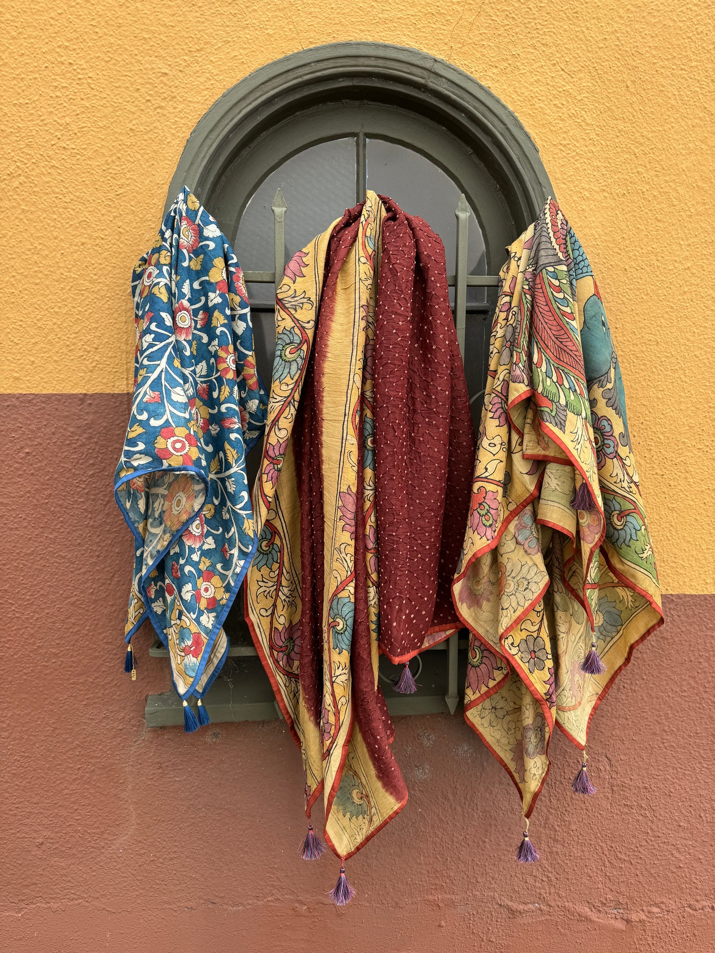 KALAMKARI TASSEL WRAPS: SCARVES & SHAWLS