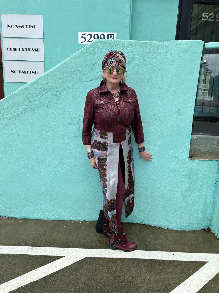 WINE CROCODILE ROCK COLLAGE COAT