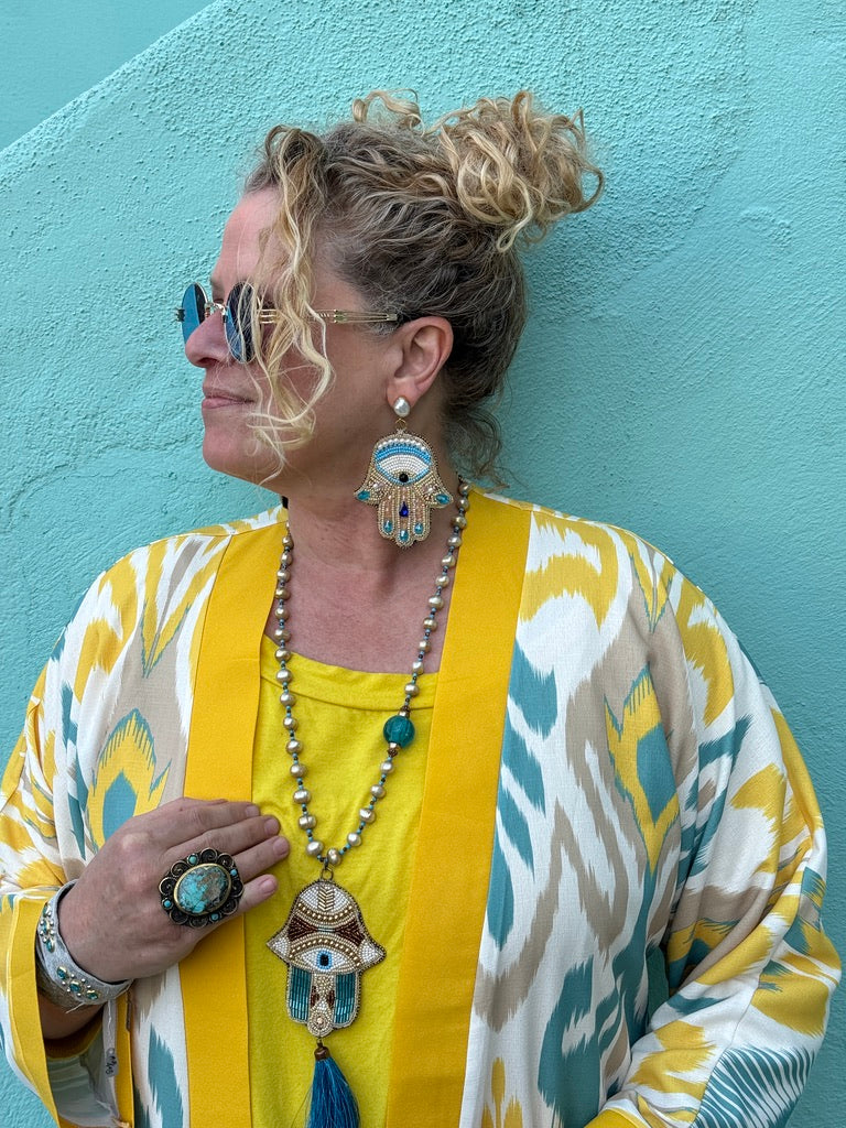 BEADED HAMSA EARRINGS