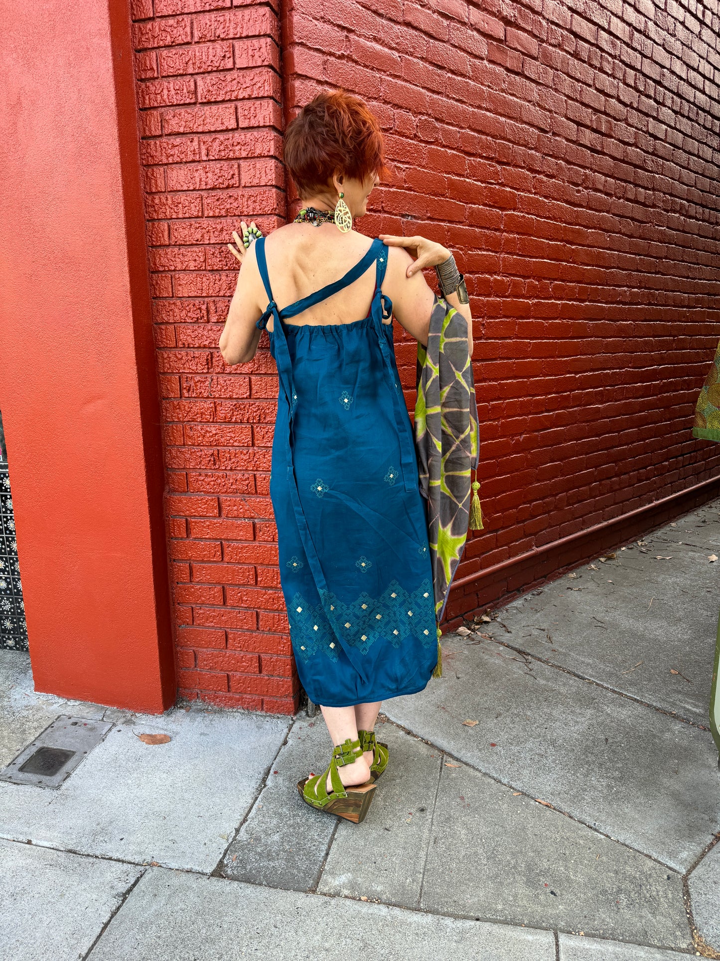PEACOCK BLUE SLOUCH SLIP DRESS