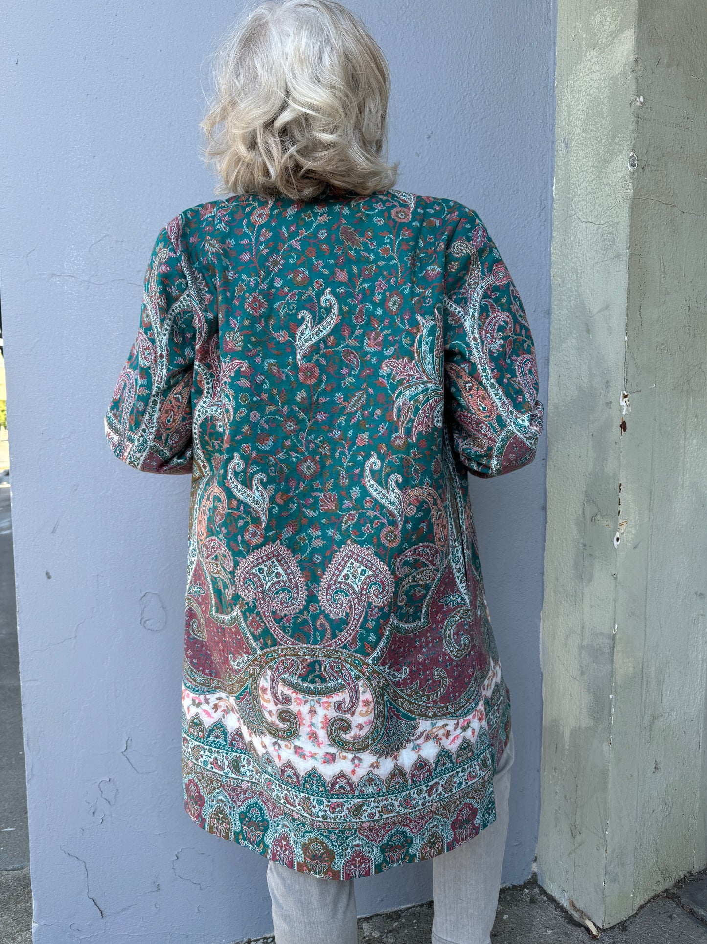 TEAL KASHMIRI WOOL BROCADE COAT
