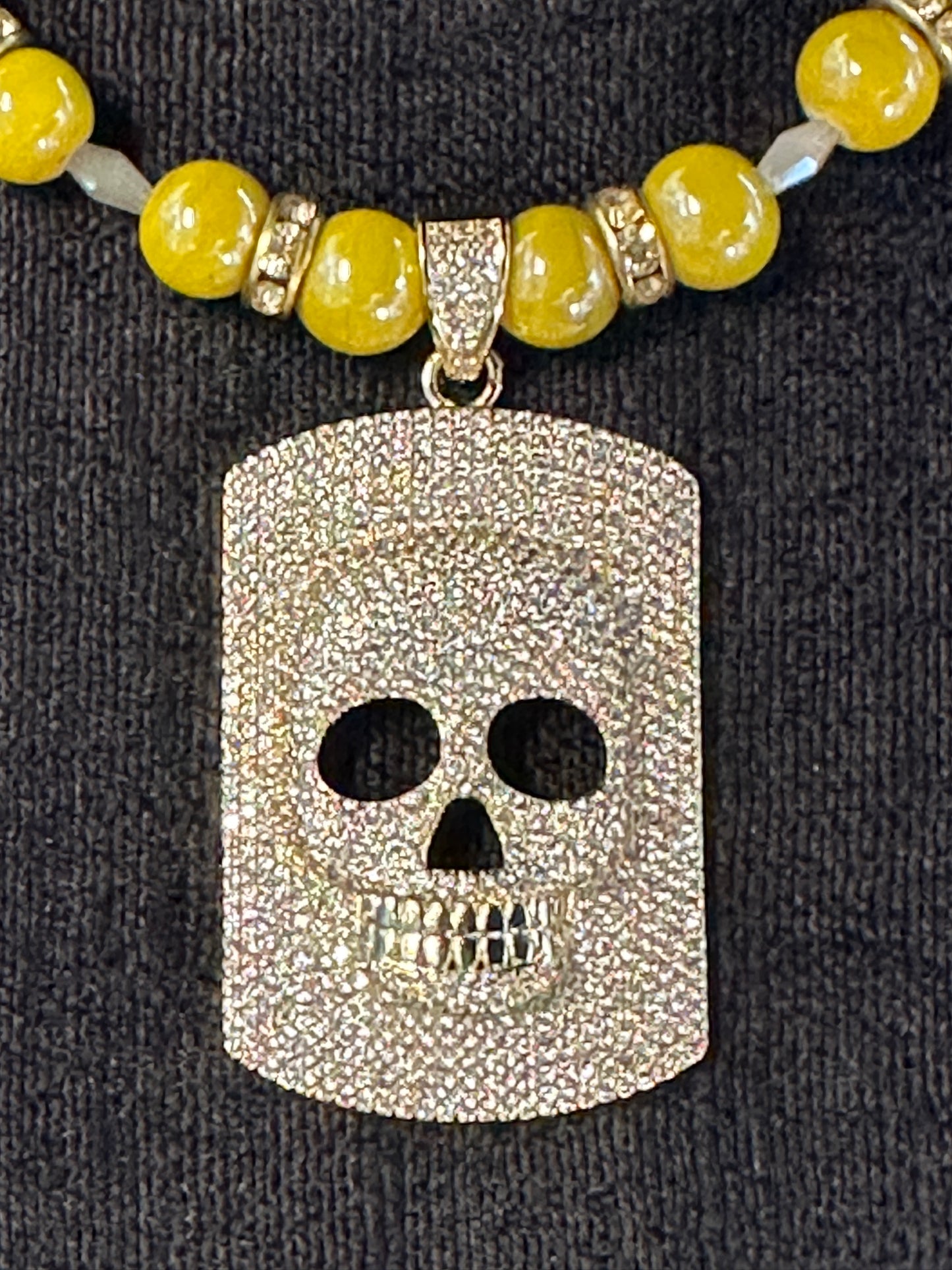 YELLOW FELLOW BLING SKULL NECKLACE
