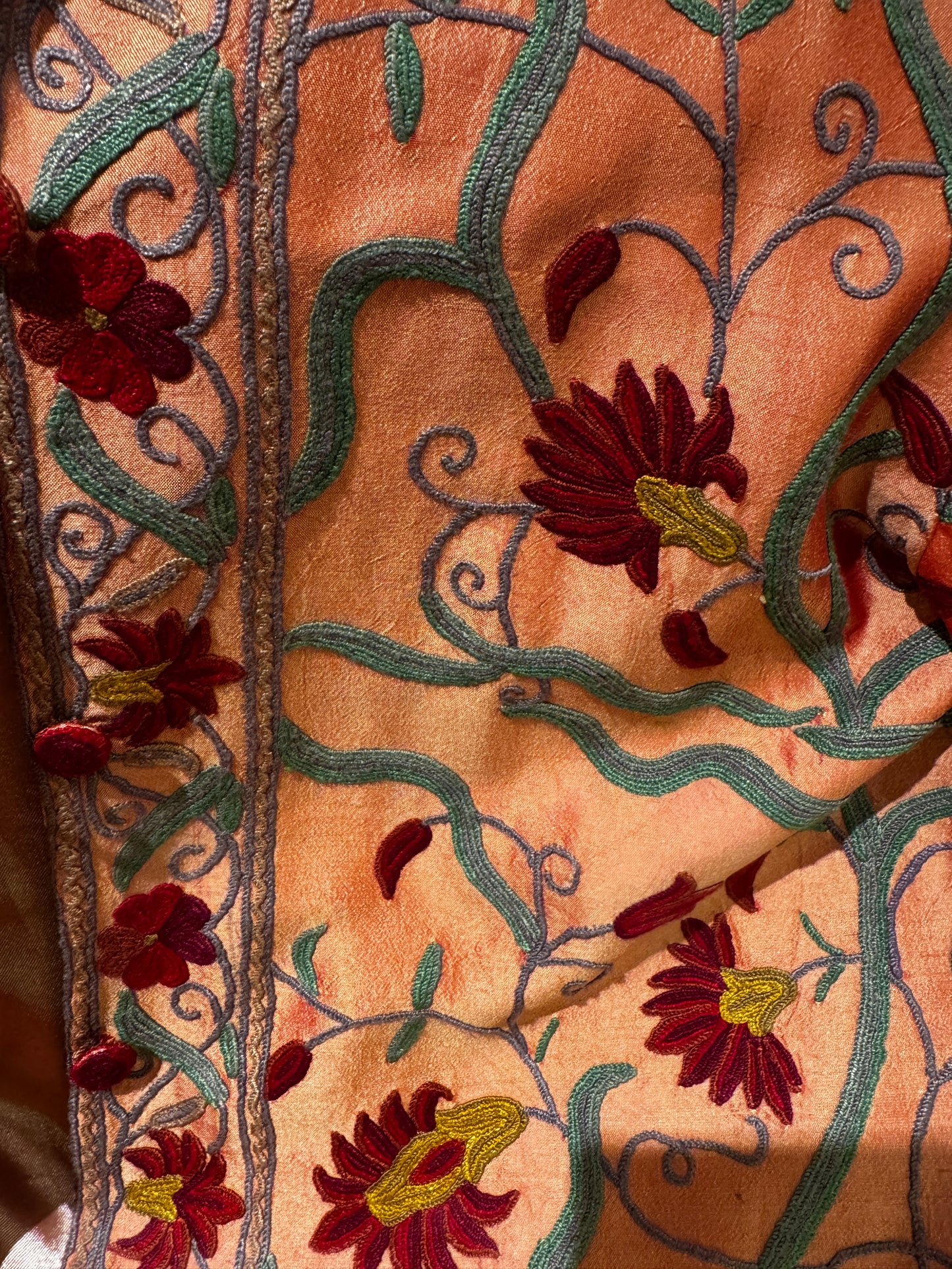 HAND EMBROIDERED PEACH SILK JACKET