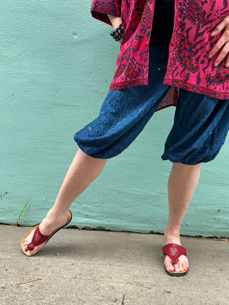 PEACOCK TEAL SPARKLE CROP BUBBLE PANT