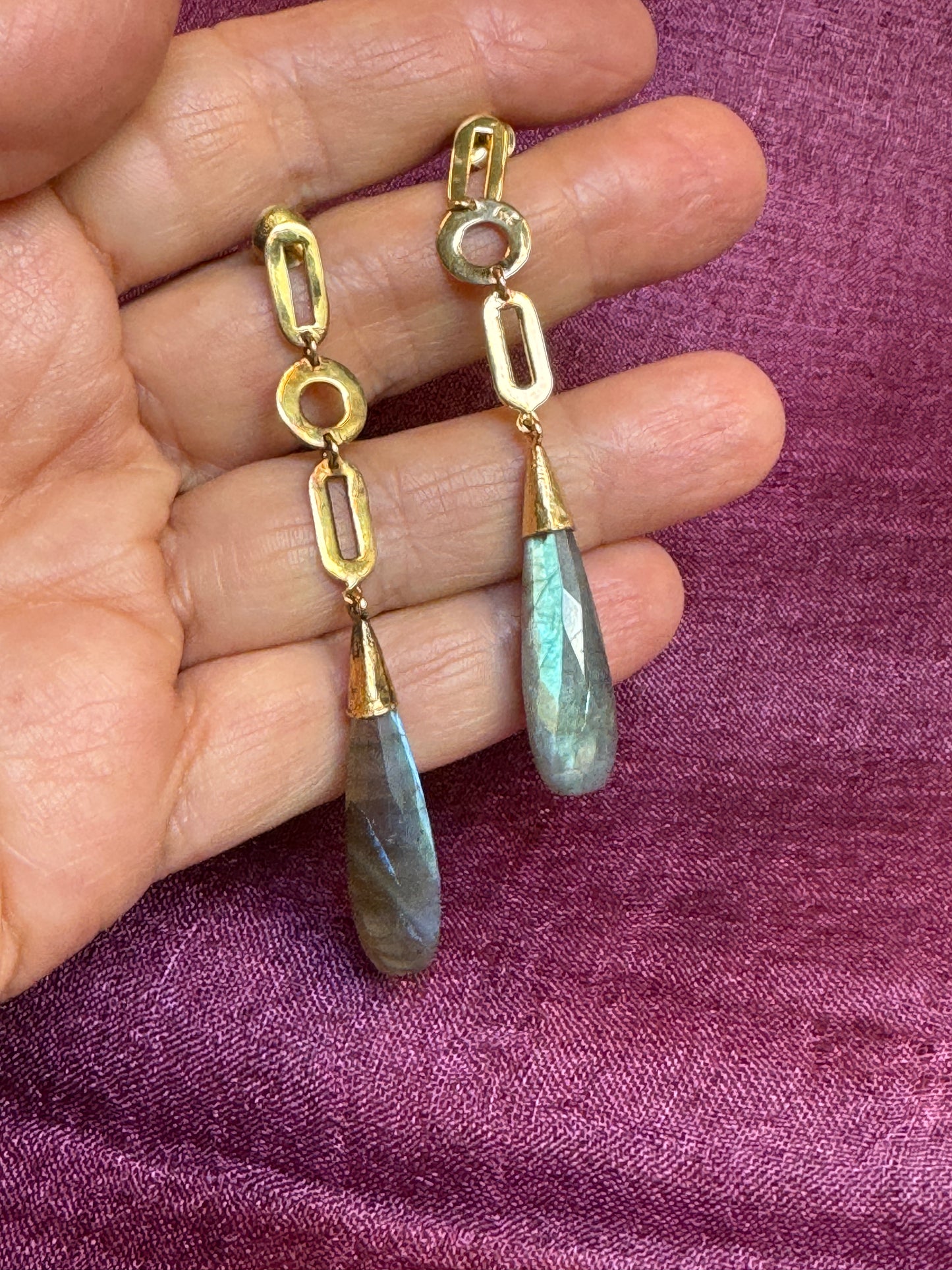 GEO LINK LABRADORITE DROP EARRINGS