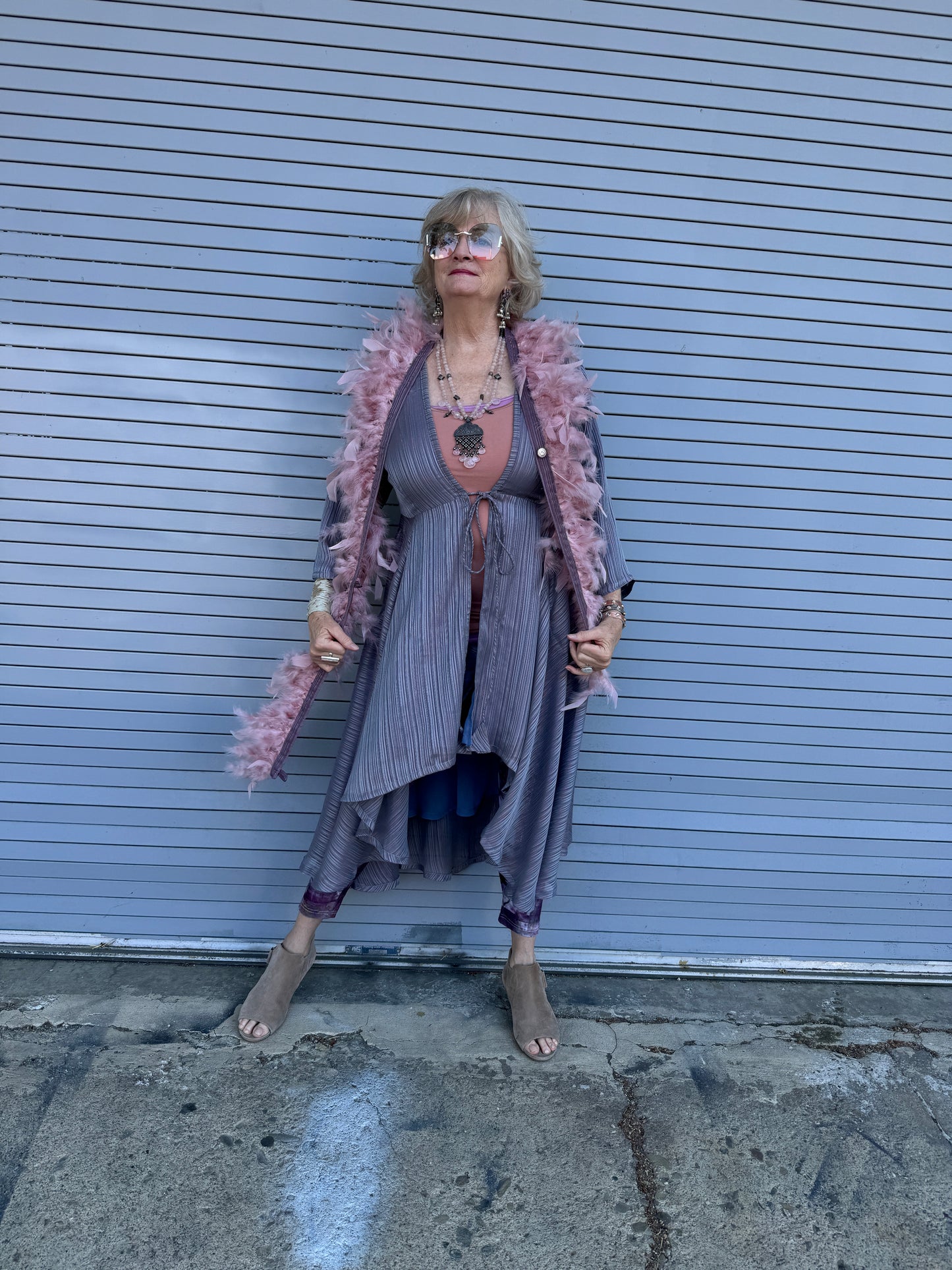 AZEEZA DOVE GREY COPPER COAT DRESS