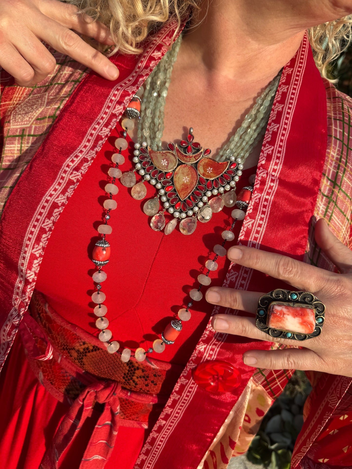 CHALCEDONY & CORAL BLING STRAND