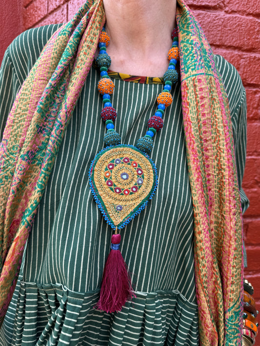 AFGHAN BLUE TRIBAL PATCH NECKLACE