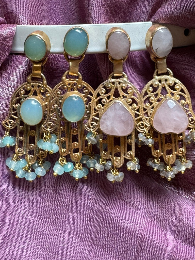 GEMSTONE HAMSA EARRINGS