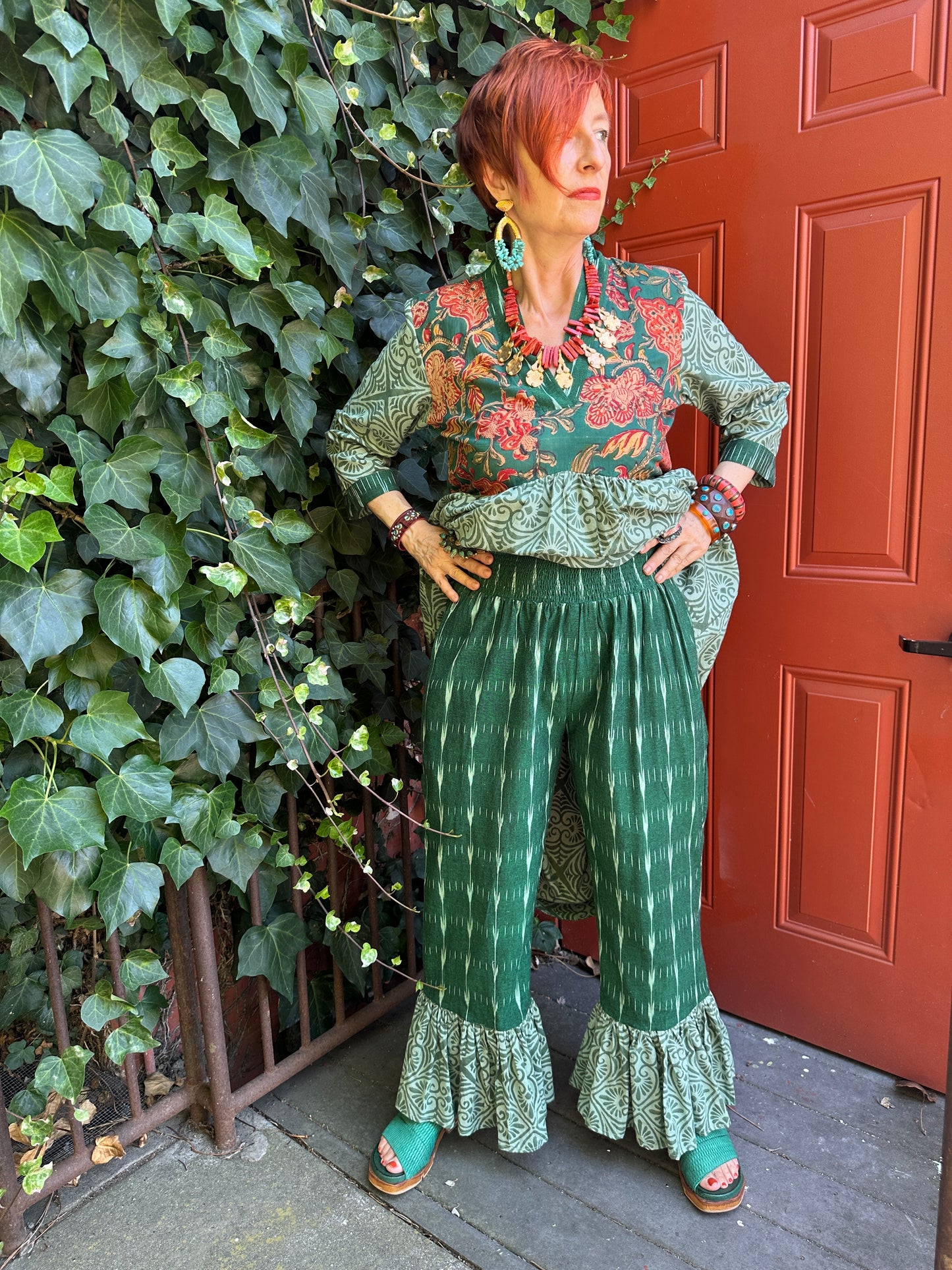 JUNGLE GREEN RUFFLE PANT