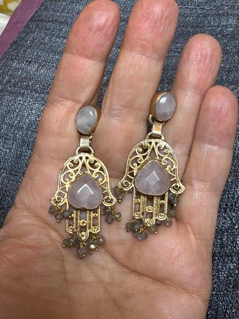 GEMSTONE HAMSA EARRINGS